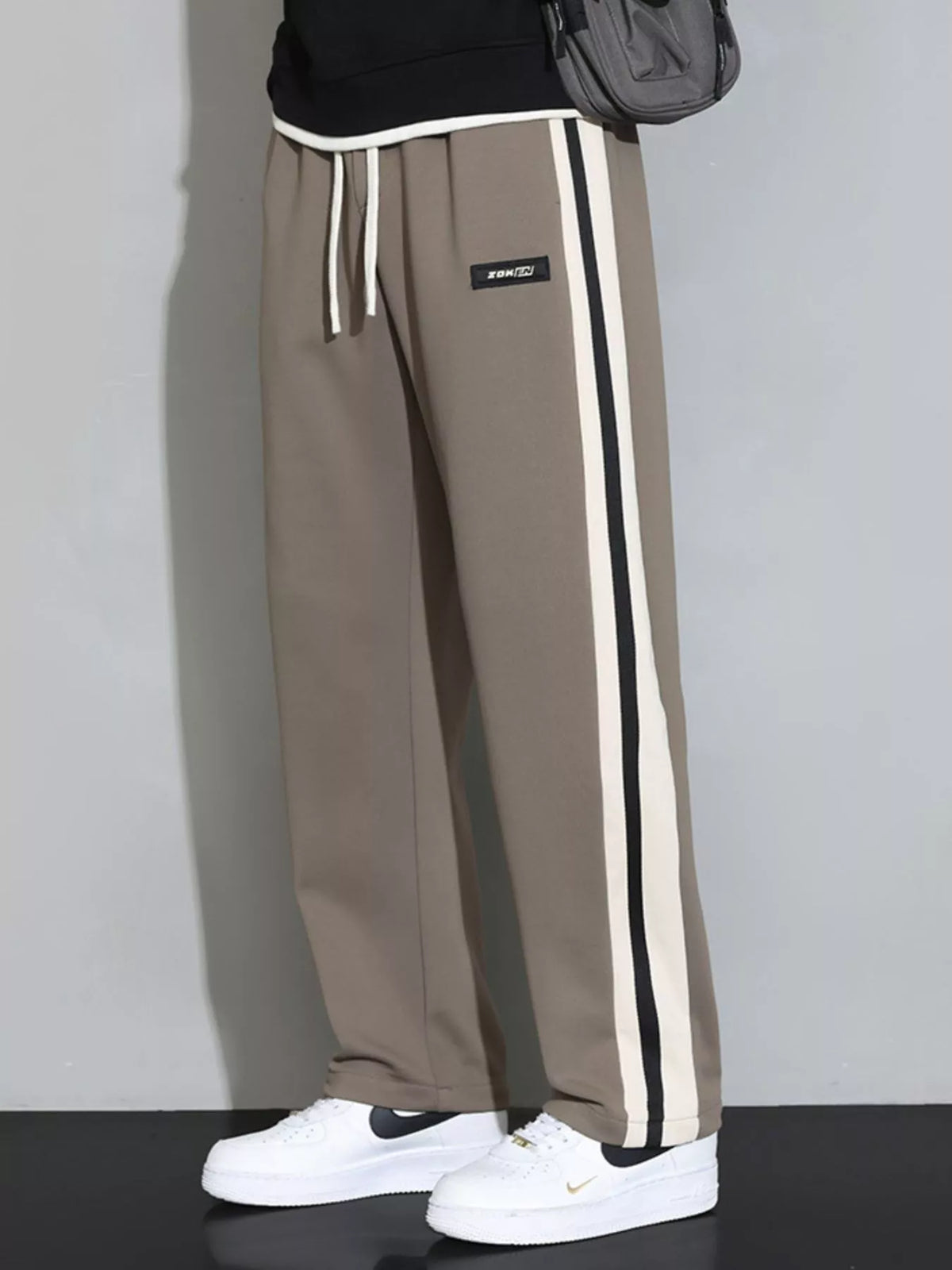 Men's Plus Size Side Striped Casual Loose Pants in Brown