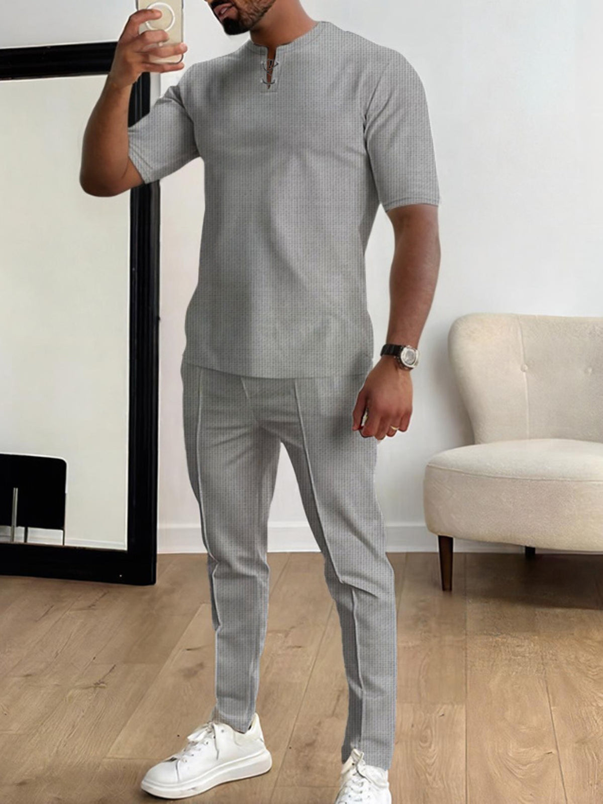 Men's Full Size Casual Short-Sleeve Top and Pants Set Plus Size - Lilixa.store