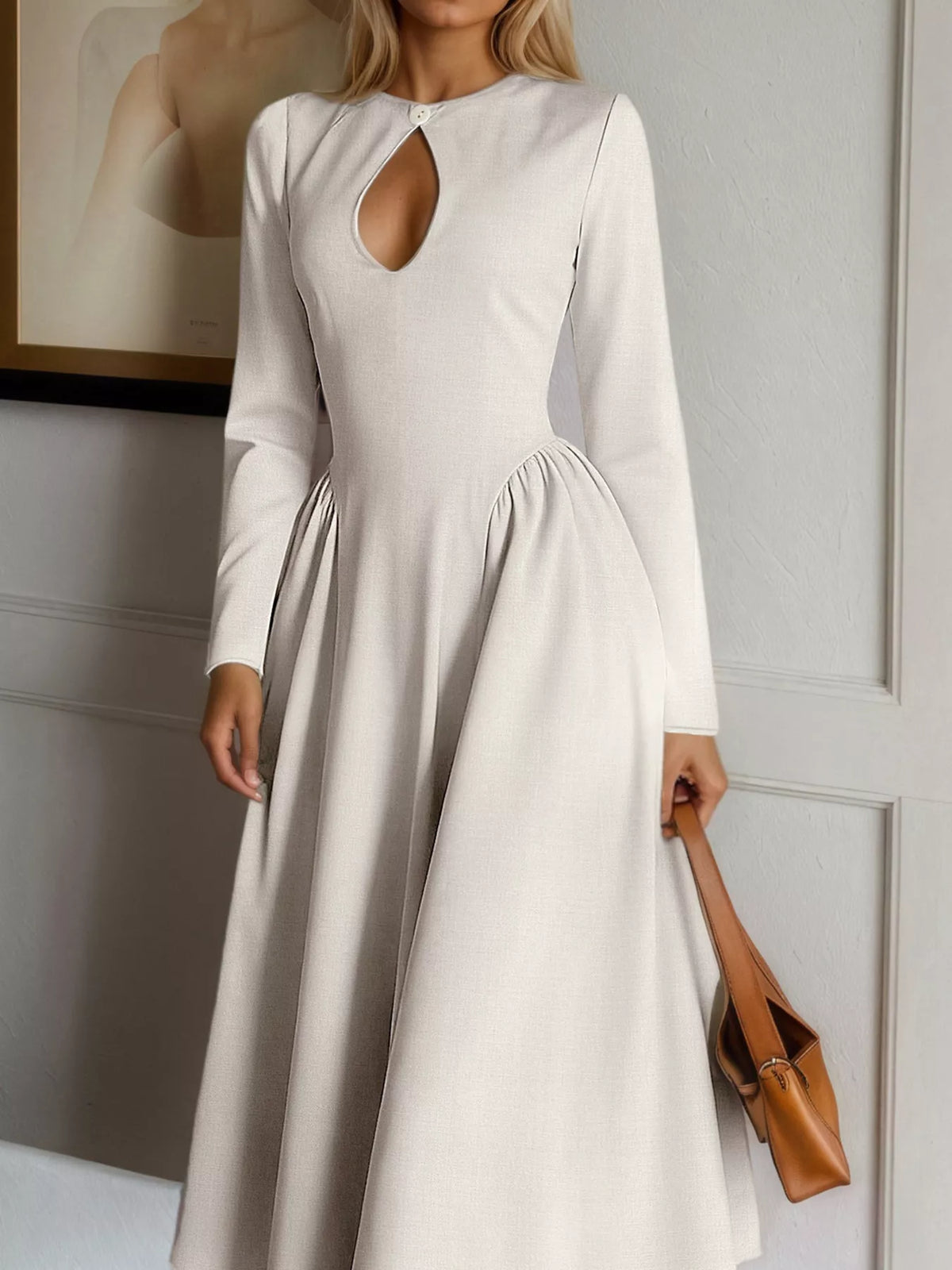 Keyhole Long-Sleeve Midi Dress