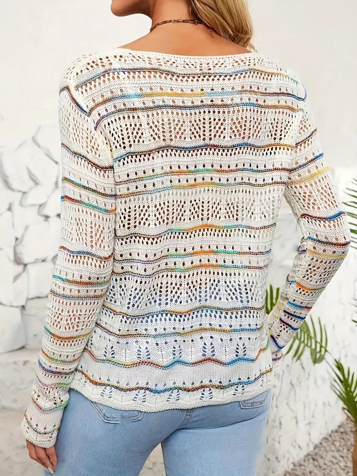 Openwork Long Sleeve Knit Top - Lilixa.store