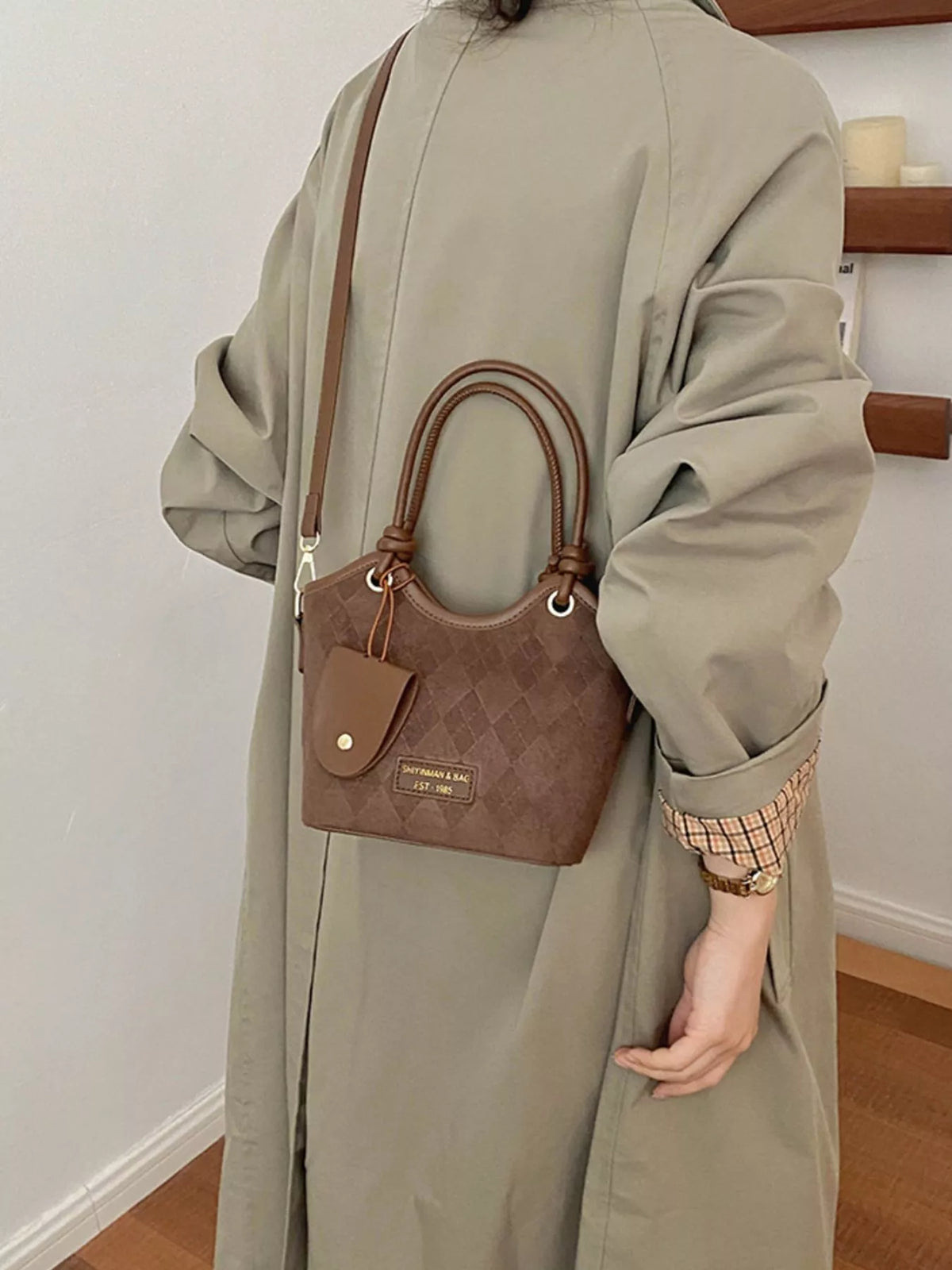 Argyle Pattern Crossbody Bag in Brown, view 7