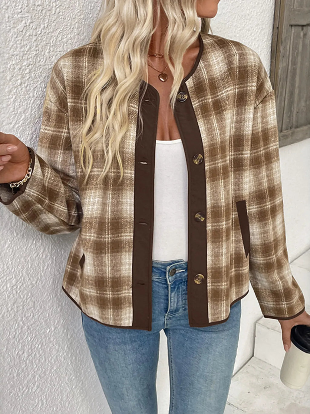 Plaid Long Sleeve Button-Up Jacket - Lilixa.store