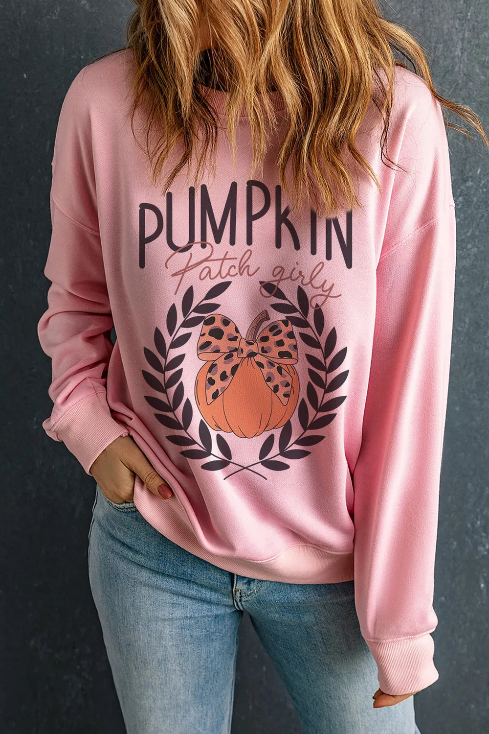 Pumpkin Round Neck Long Sleeve Sweatshirt - Lilixa.store