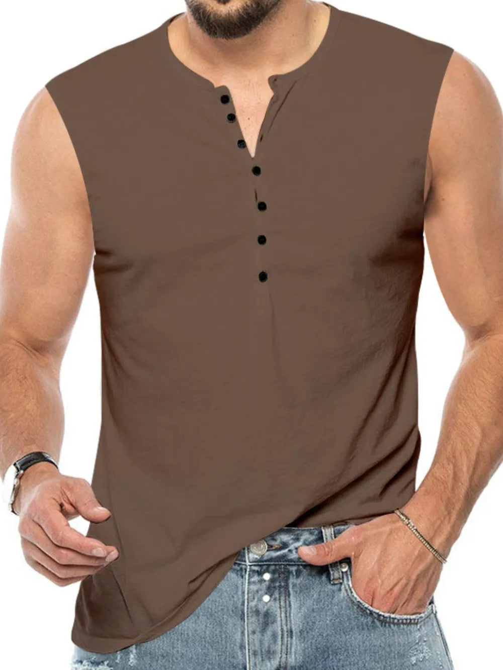 Men's Full Size Button Detail Tank Plus Size - Lilixa.store