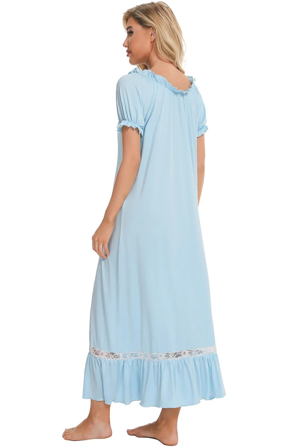 Lace Detail Short Sleeve Lounge Dress - Lilixa.store