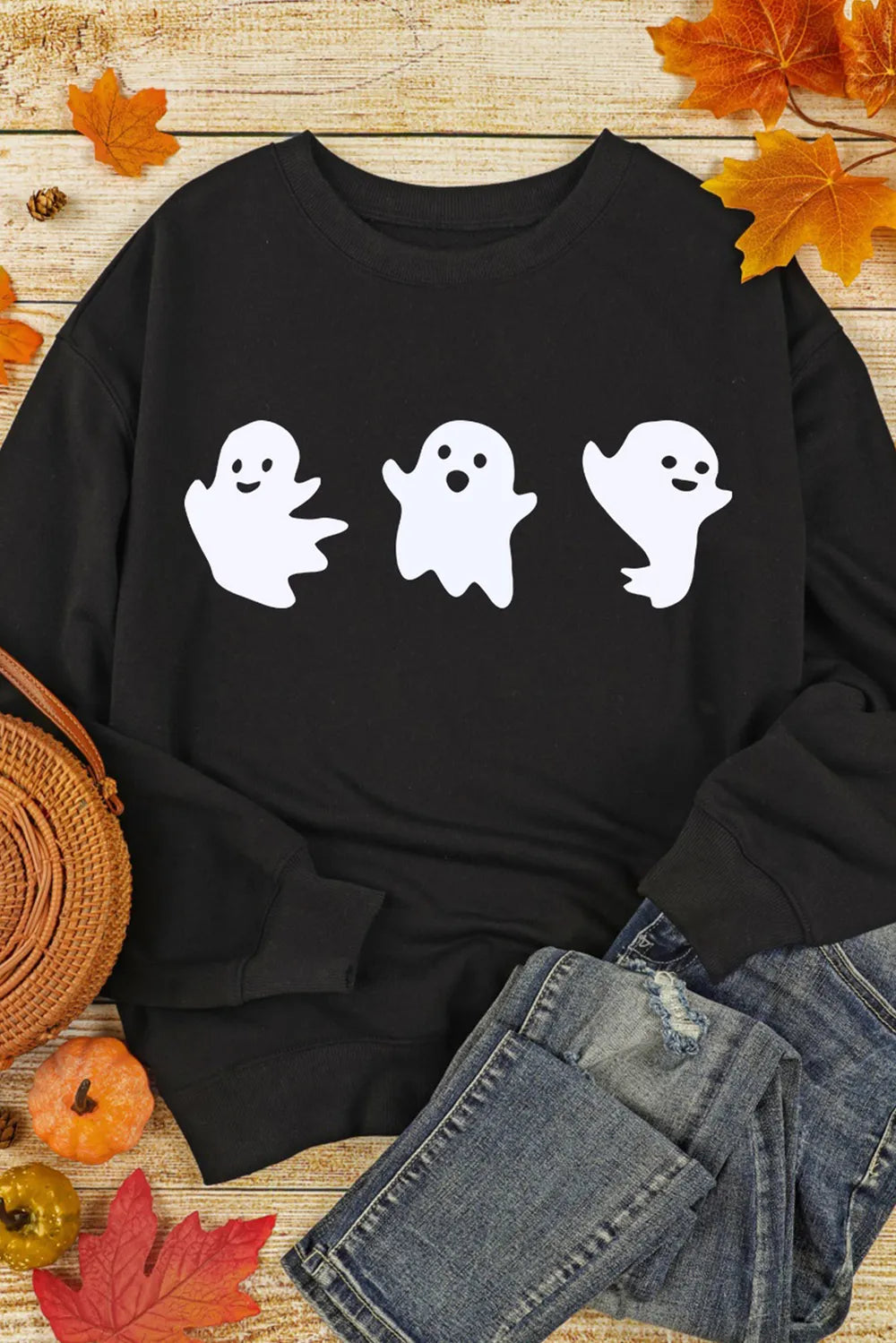 Ghost Round Neck Long Sleeve Sweatshirt - Lilixa.store