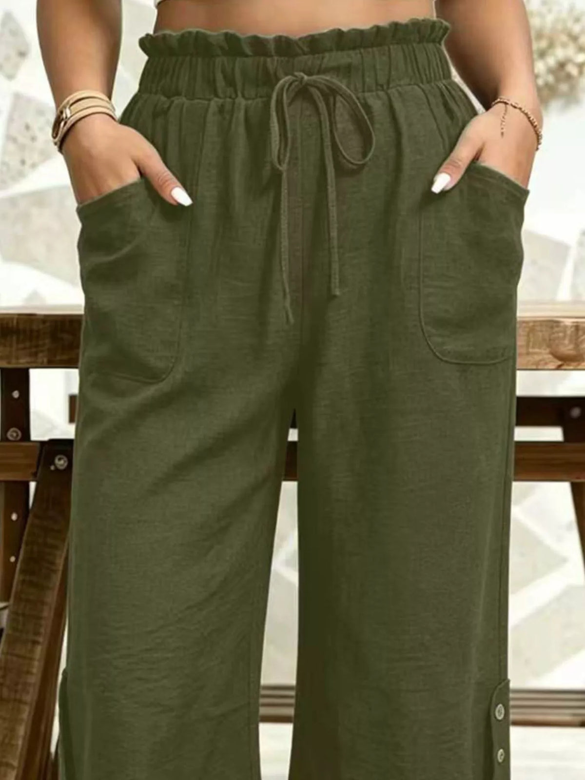 High-Waisted Drawstring Capris, view 15