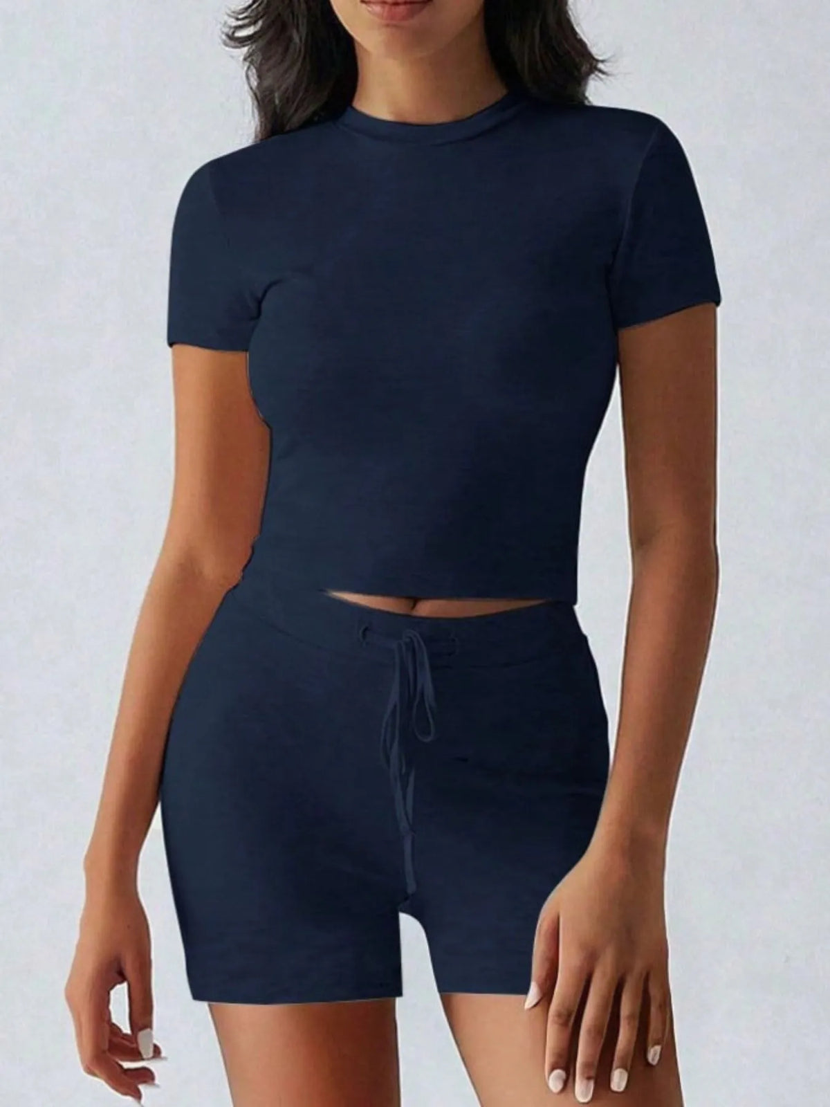 Round Neck Short Sleeve Top and Shorts Set - Lilixa.store