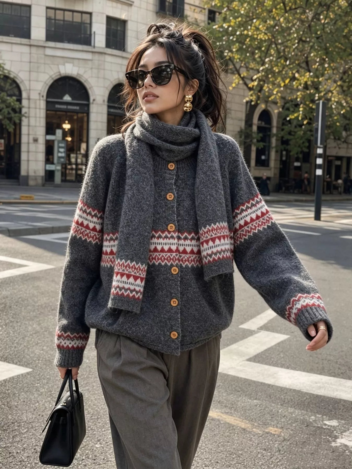 Geometric Button Down Knit Cardigan, view 17