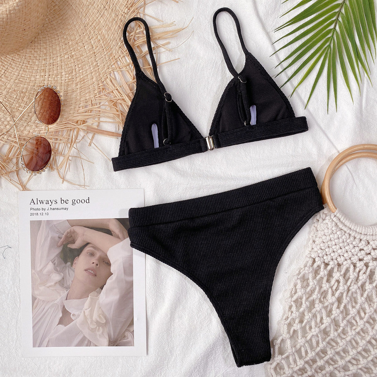 Spaghetti Strap Ribbed Bikini Set - Lilixa.store