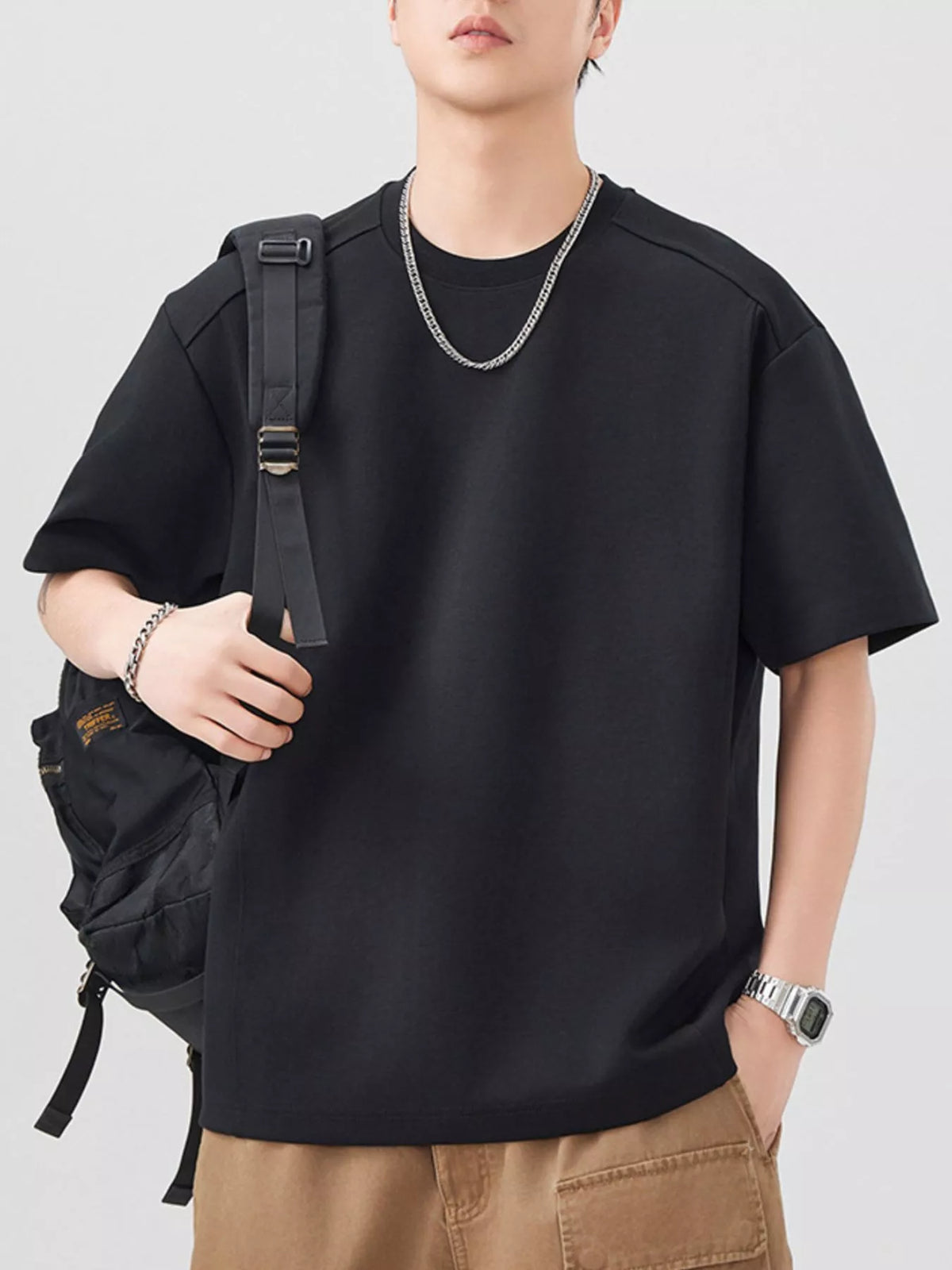 Men's Oversized Solid Color T-Shirt Plus Size, view 4