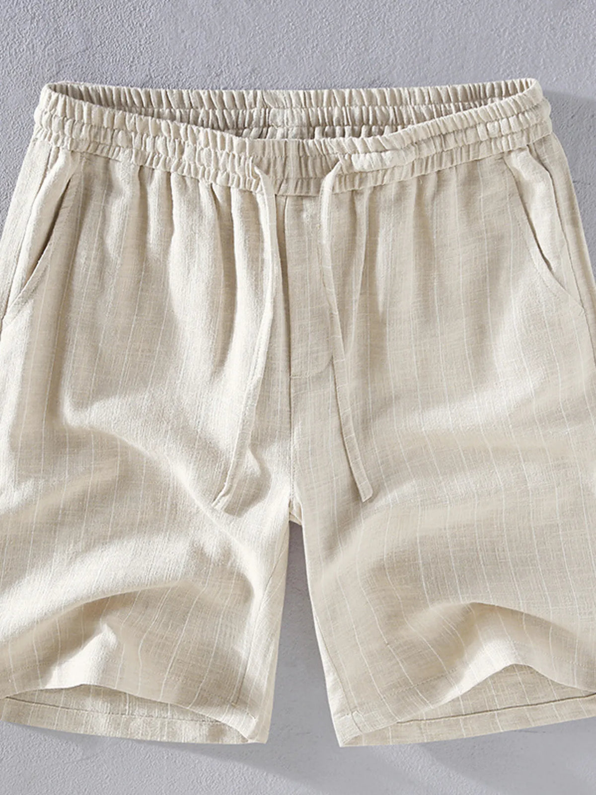 Men's Plus Size Striped Drawstring Shorts in Khaki
