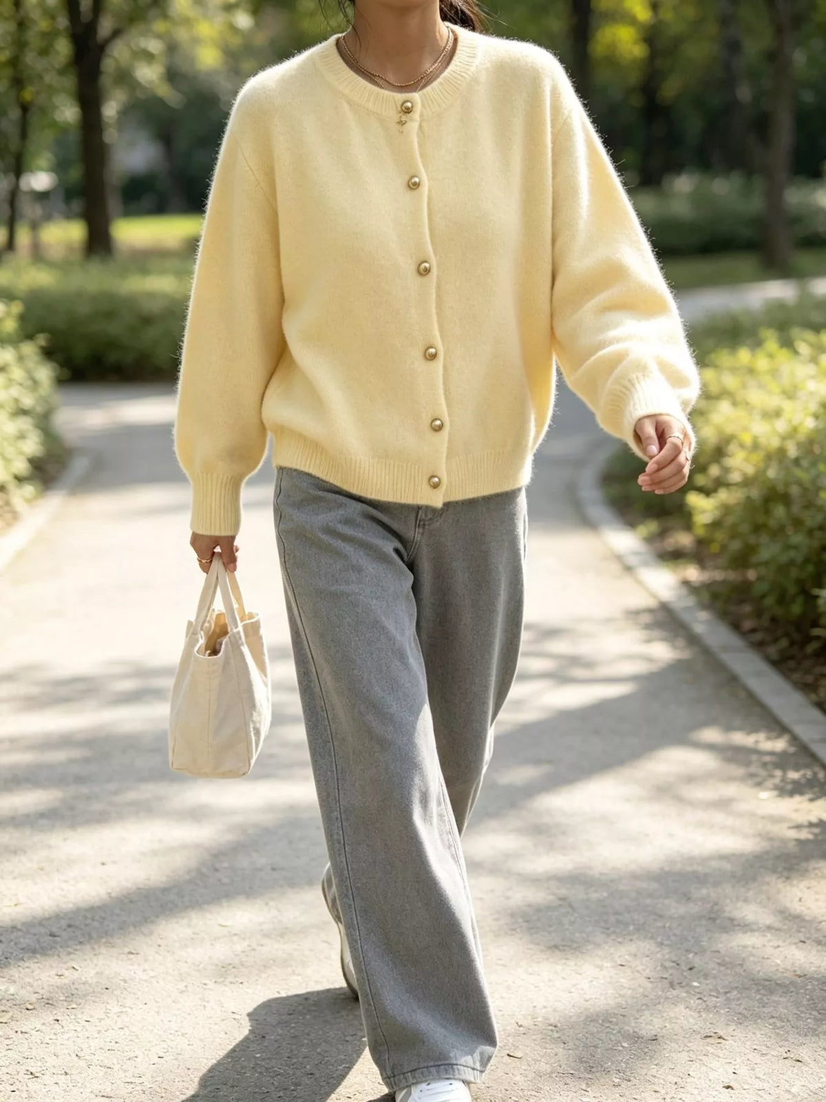 Classic Button-Down Knit Cardigan in Yellow