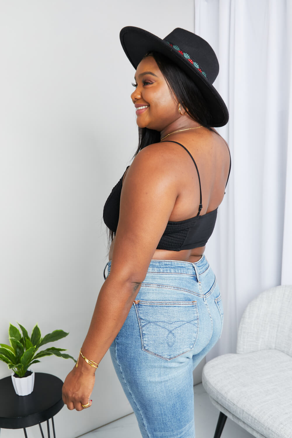 Zenana Full Size Textured Spaghetti Strap Bralette in Black Plus Size - Lilixa.store