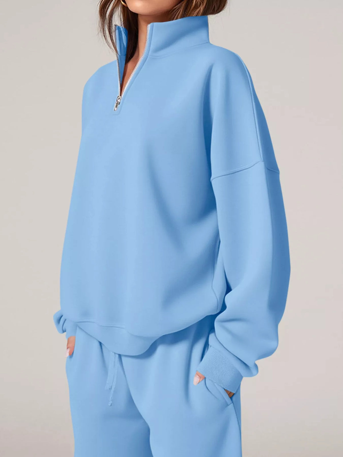 Half-Zip Sweatshirt and Wide-Leg Sweatpants Set, view 5