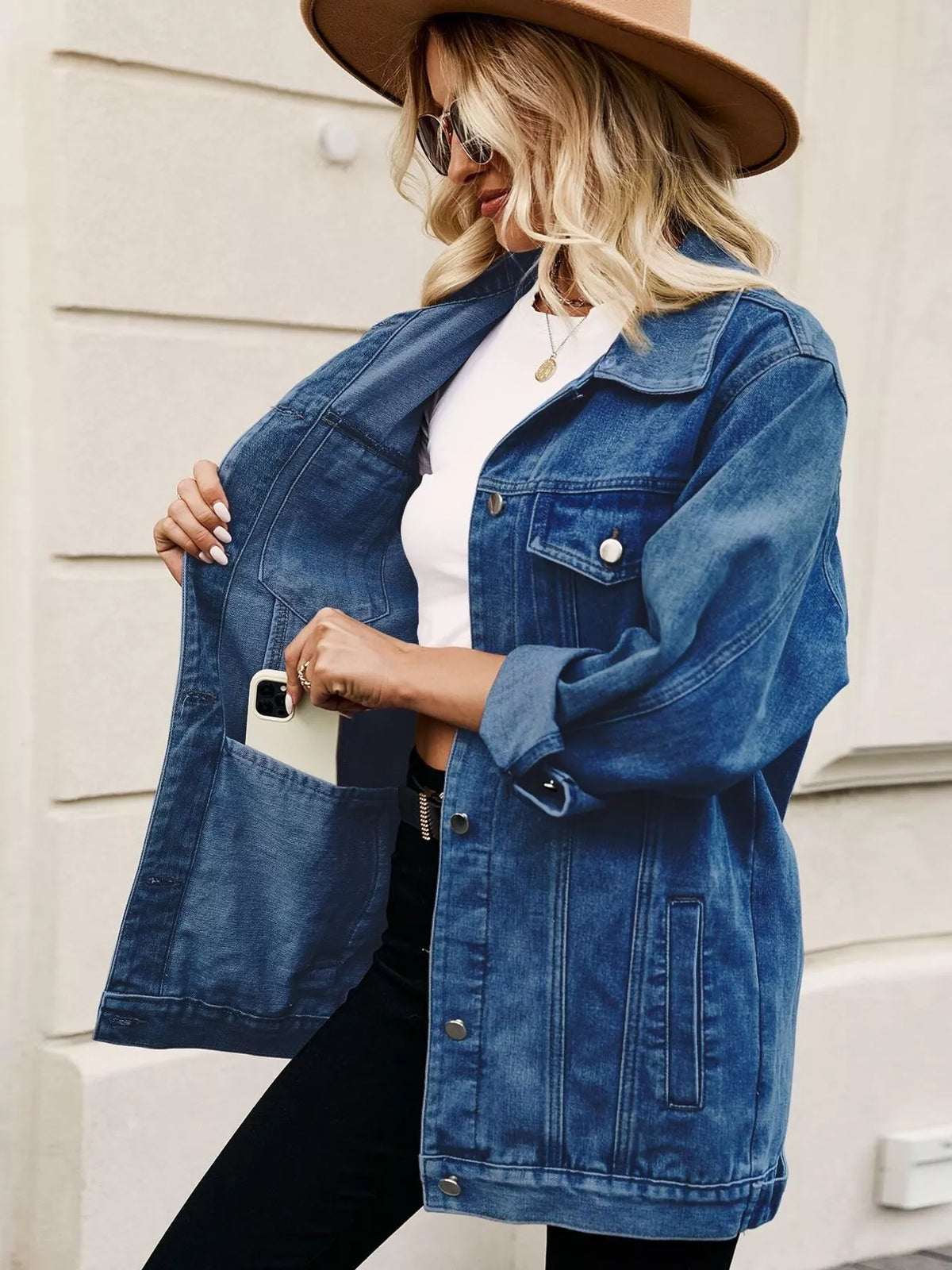 Button Up Long Sleeve Denim Jacket, view 15