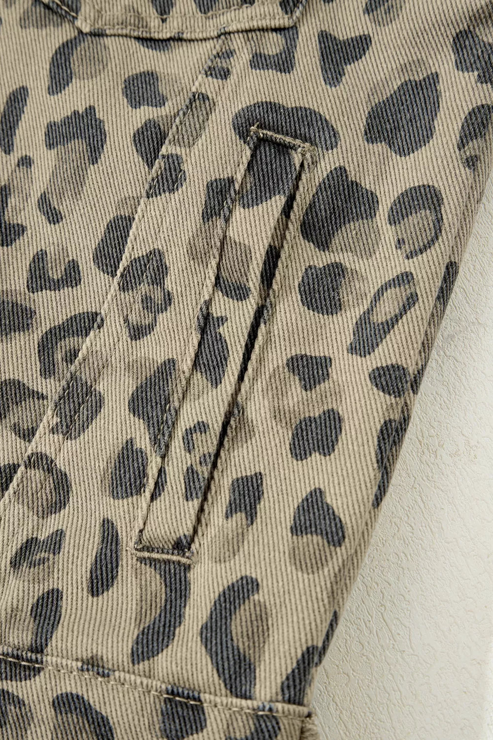 Leopard Print Seam Detail Button Down Denim Jacket, view 8