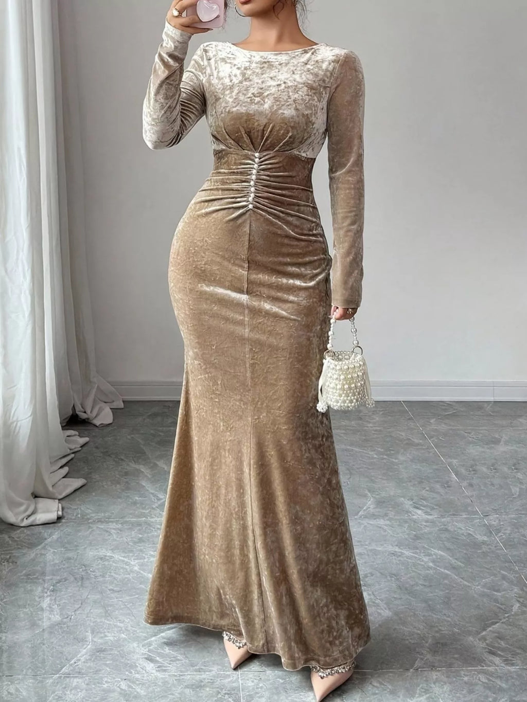 Velvet Ruched Bodycon Maxi Dress - Lilixa.store