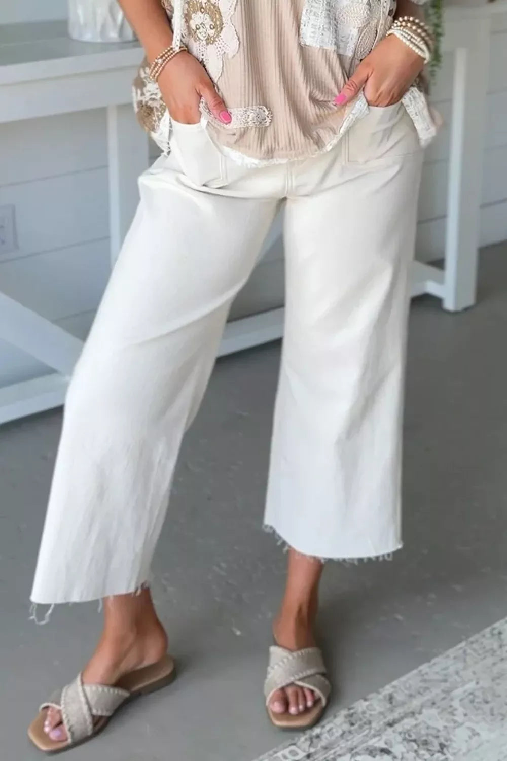 Raw Hem Ankle-length Loose Jeans - Lilixa.store