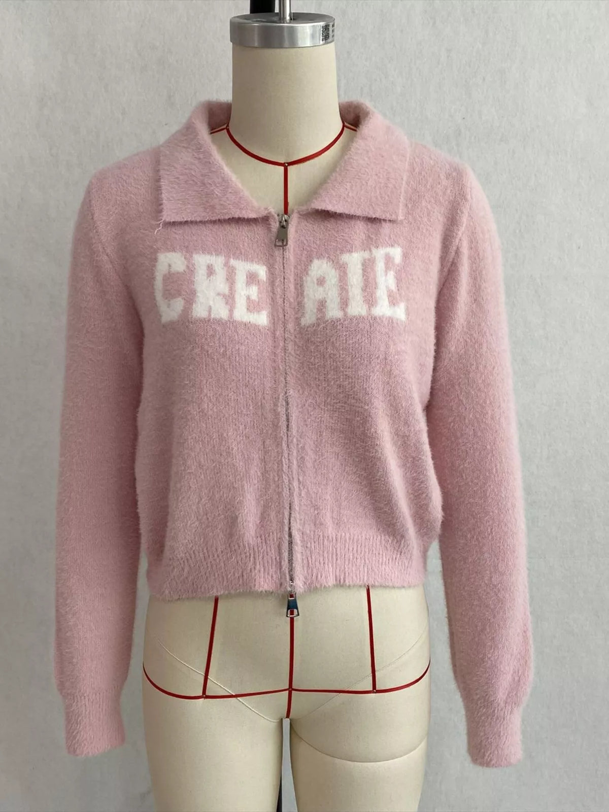 Fuzzy Letter Zip-Up Cardigan, view 22