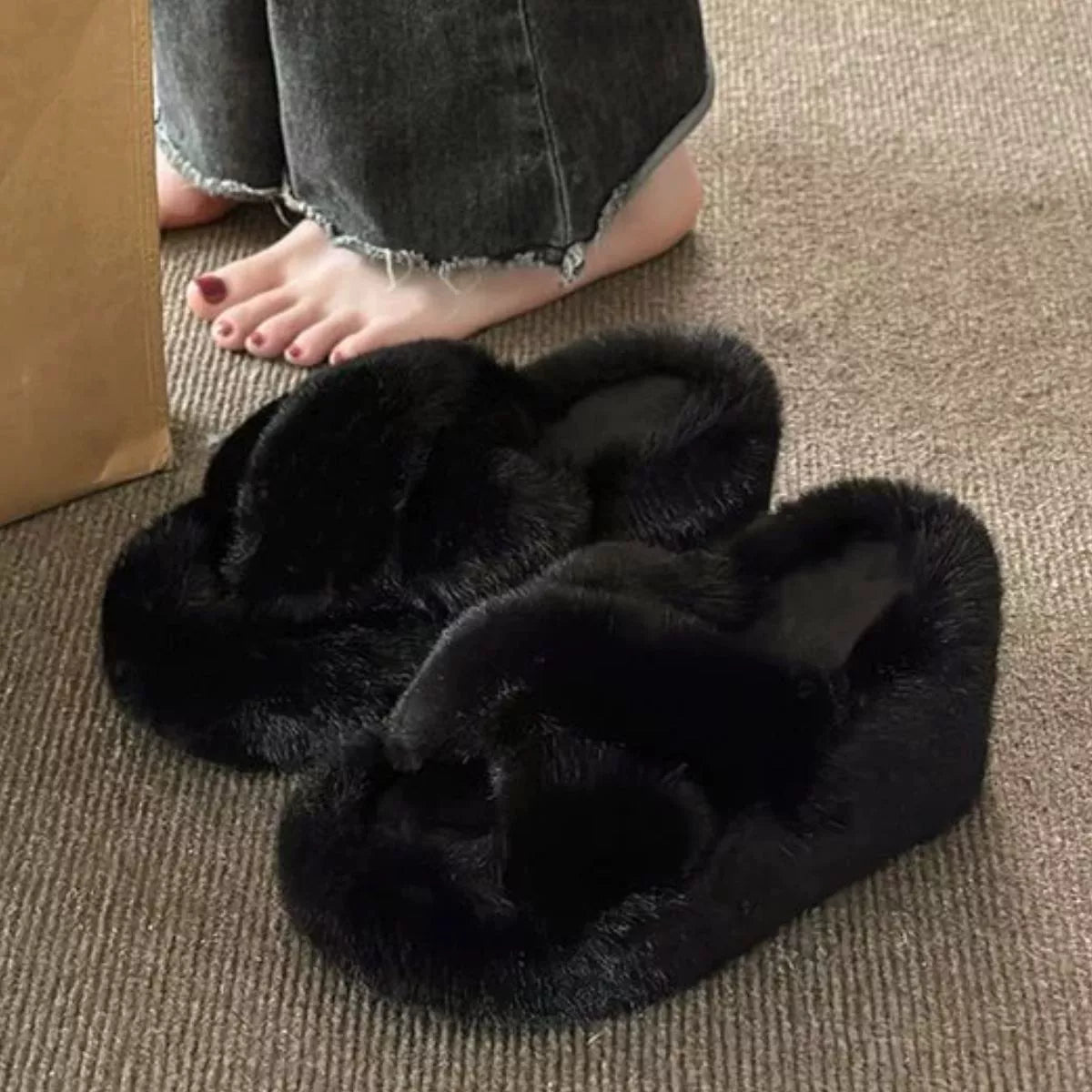 Fluffy Wedge Slippers - Lilixa.store