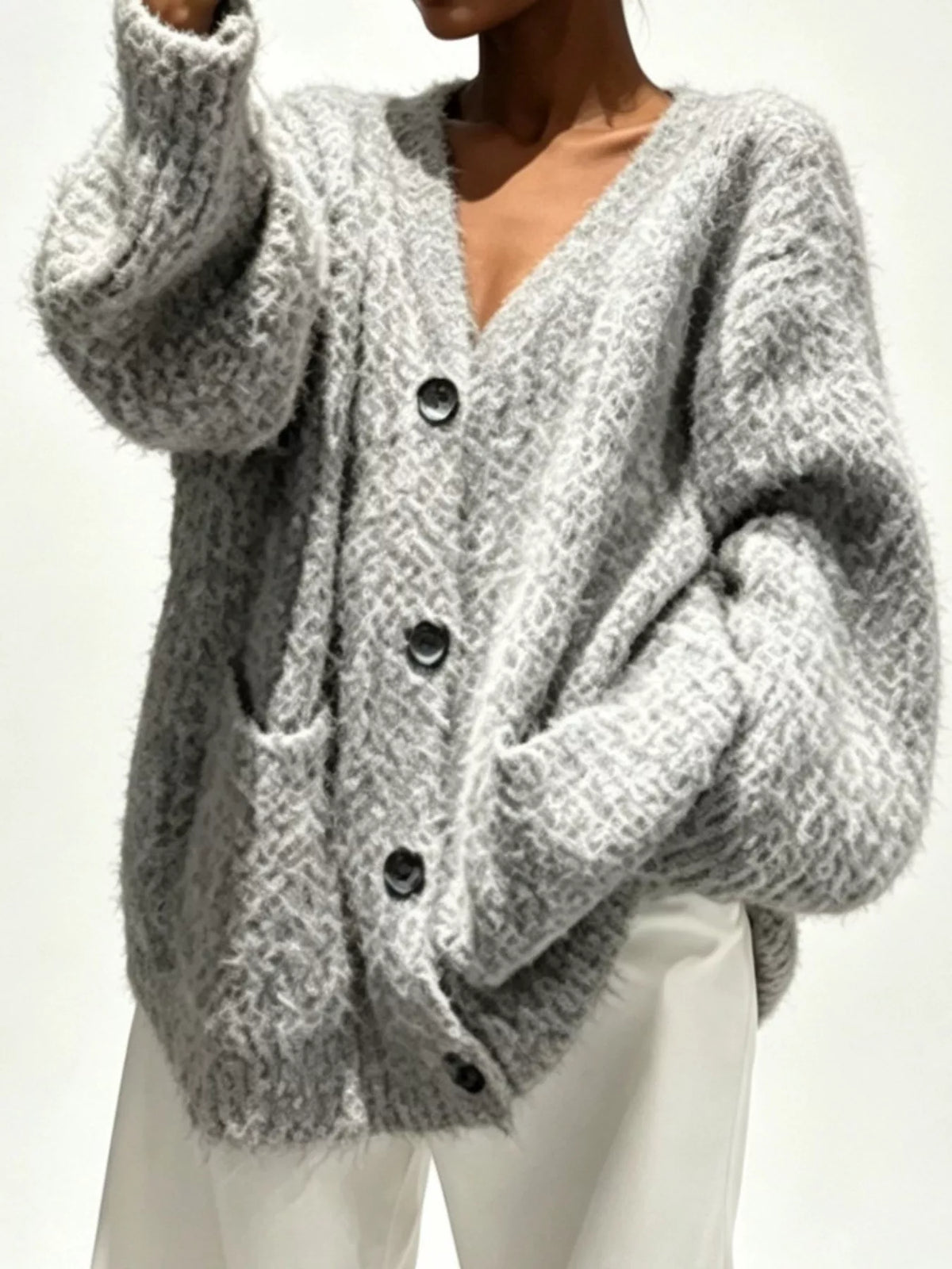 Full Size V-Neck Button-Down Cardigan Plus Size - Lilixa.store
