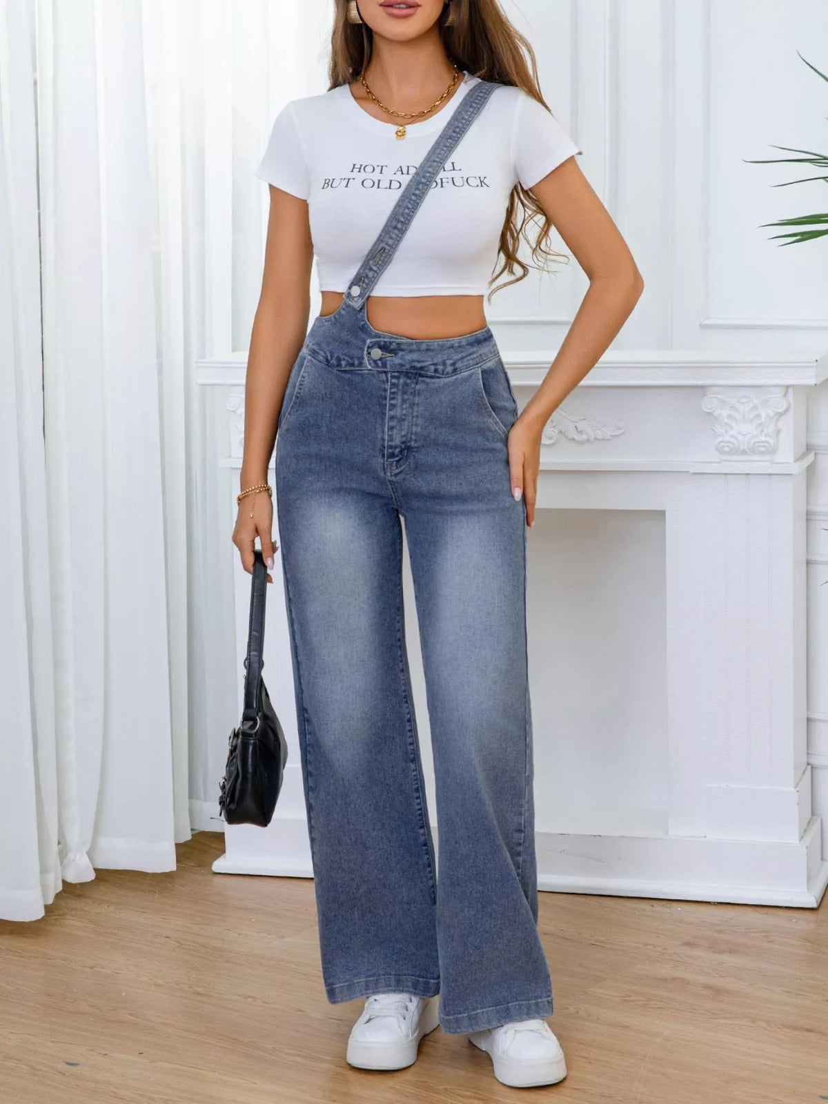 Adjustable Strap Washed Wide-Leg Denim Overalls - Lilixa.store
