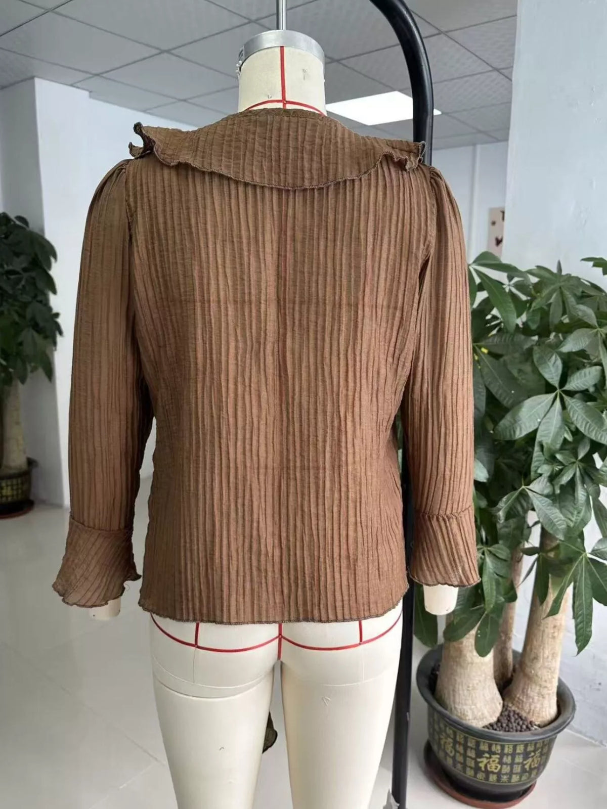 Full Size Ruffled Tie Neck Long Sleeve Blouse Plus Size