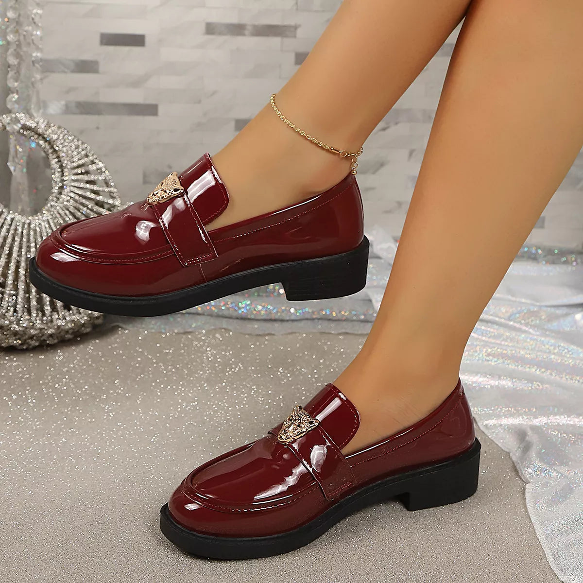 Round Toe Block Heel Loafers - Lilixa.store