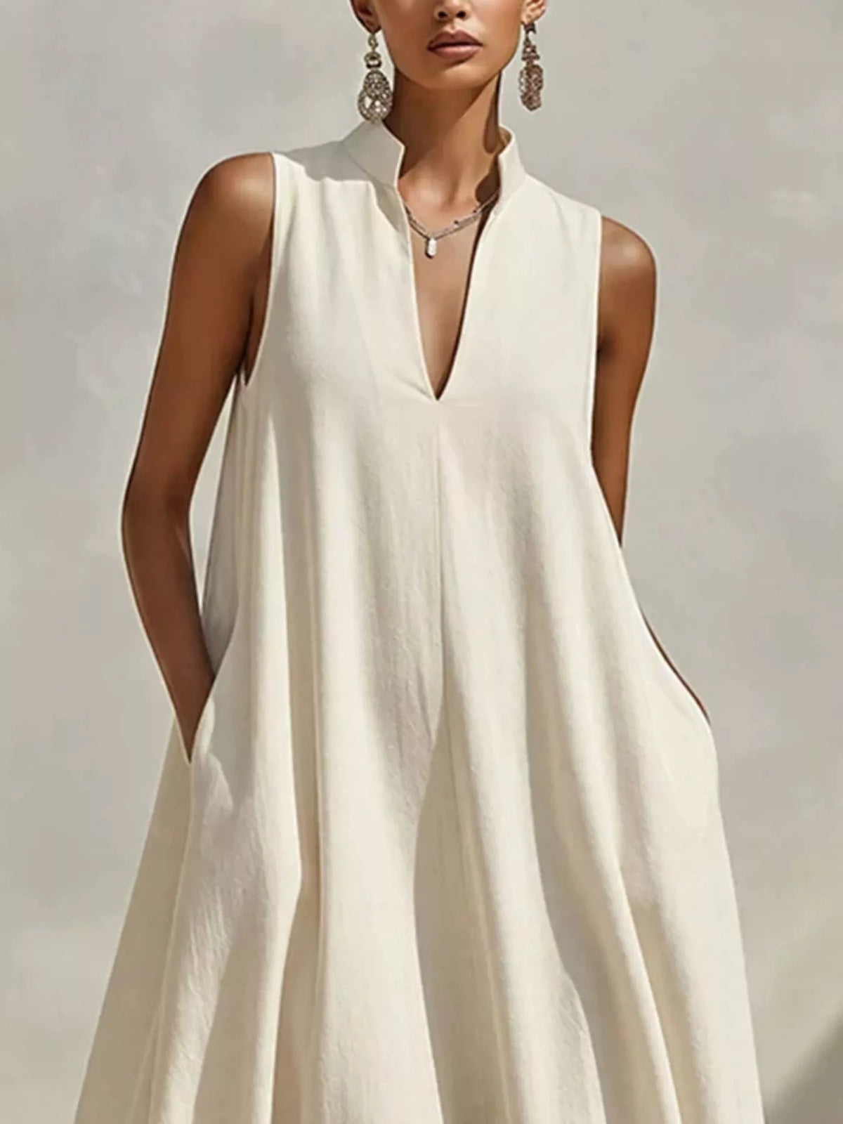 Sleeveless Maxi Dress with Side Pockets - Lilixa.store