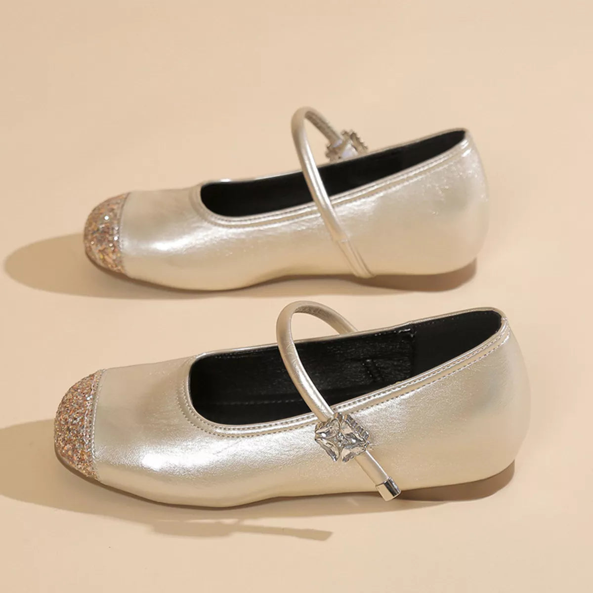 Round Toe Mary Jane Loafers in Gold
