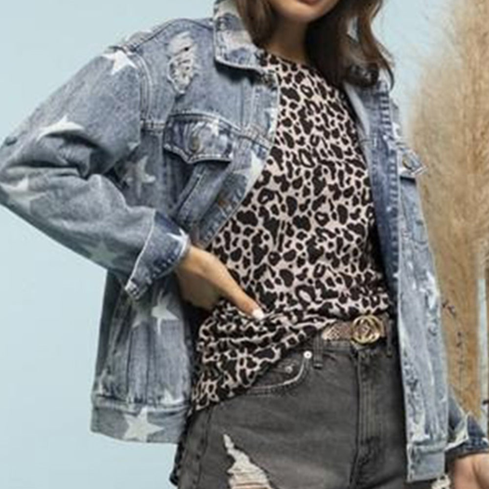 Star Distressed Denim Shacket, view 3