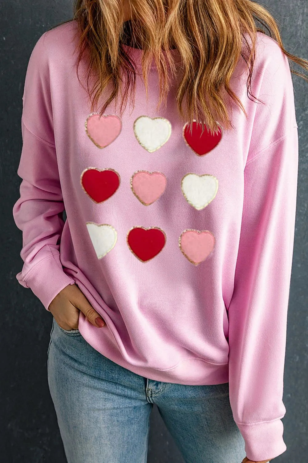 Contrast Heart Long Sleeve Sweatshirt - Lilixa.store