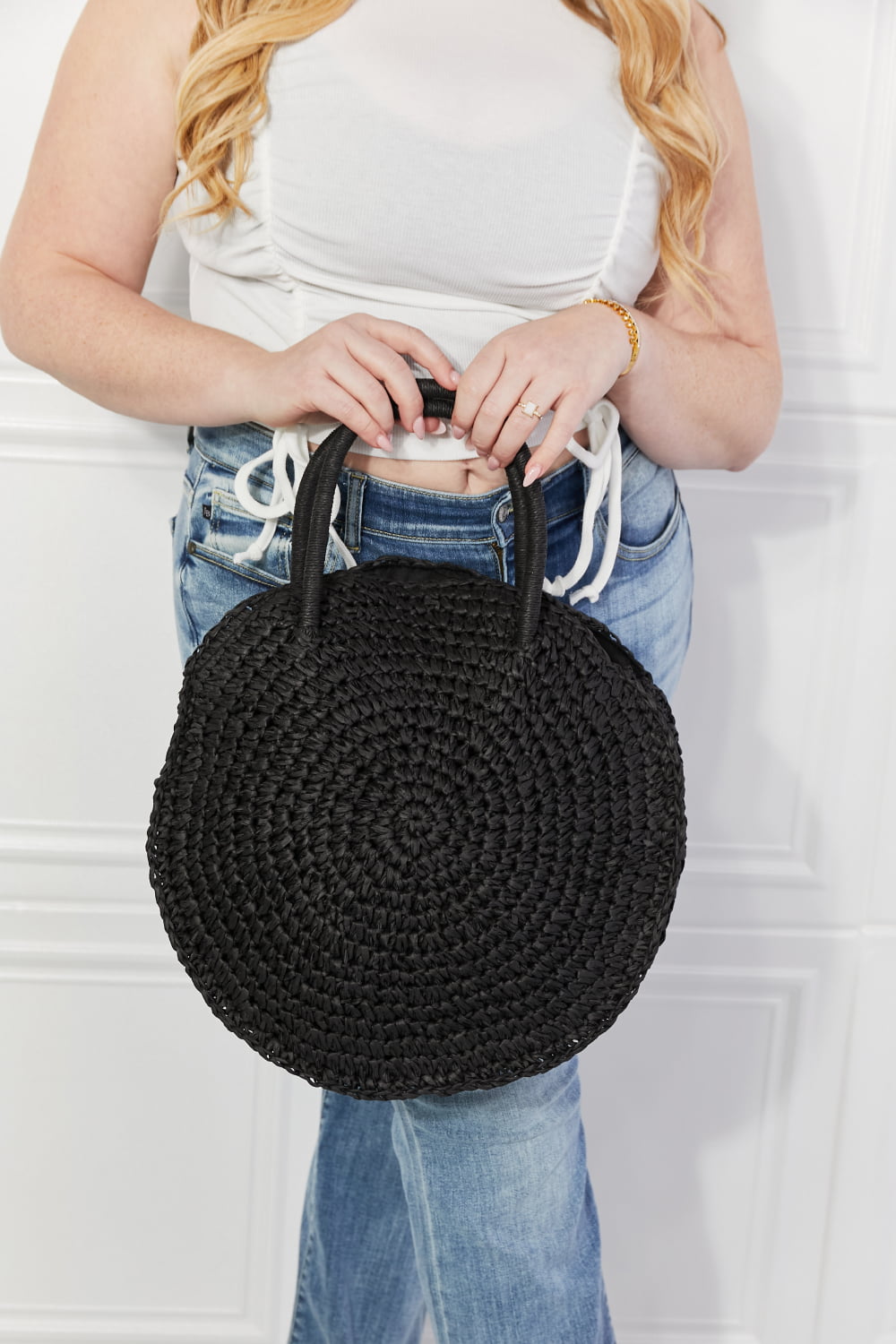 Justin Taylor Beach Date Straw Rattan Handbag in Black - Lilixa.store