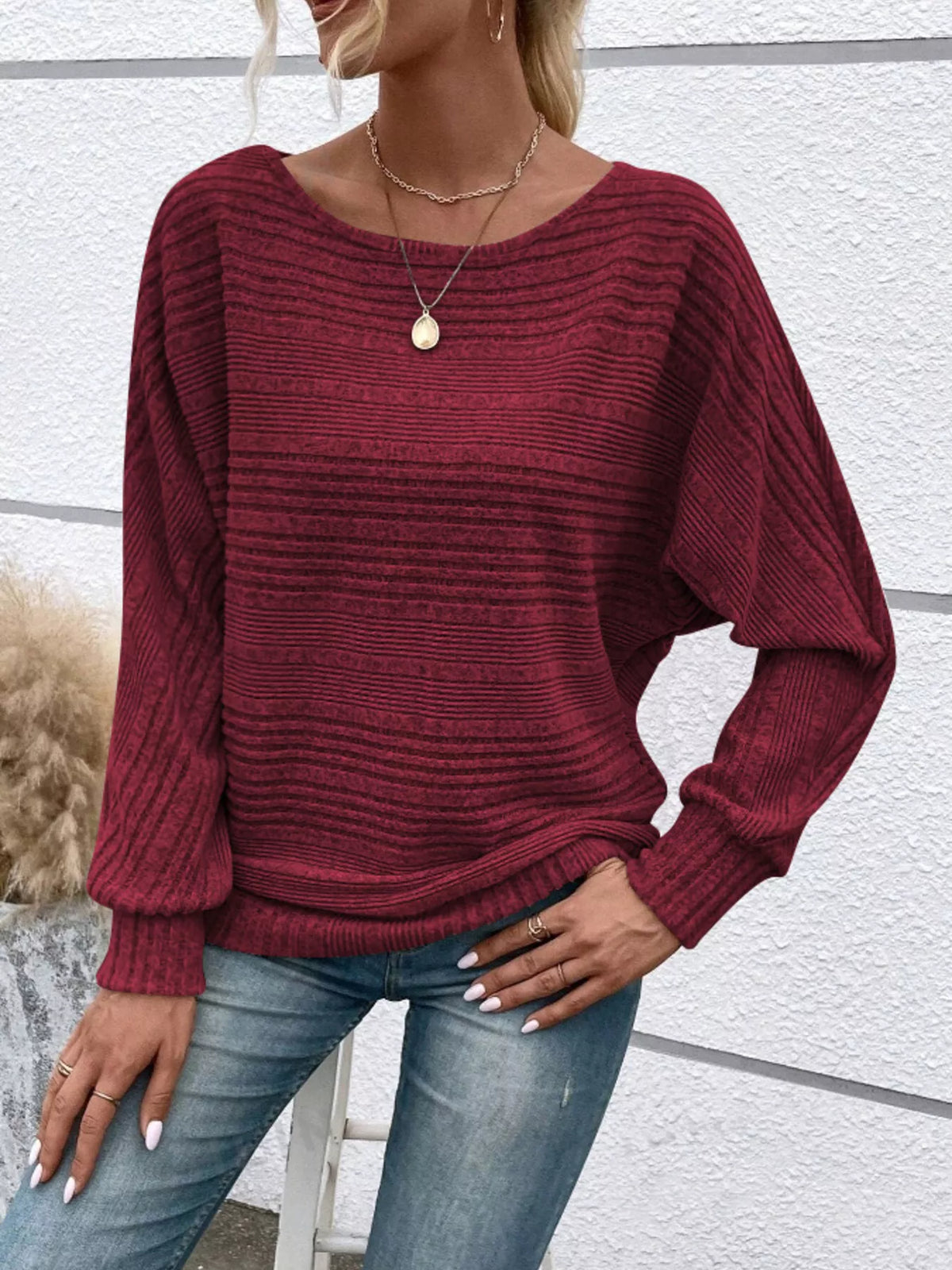 Ribbed Round Neck Long Sleeve Top - Lilixa.store