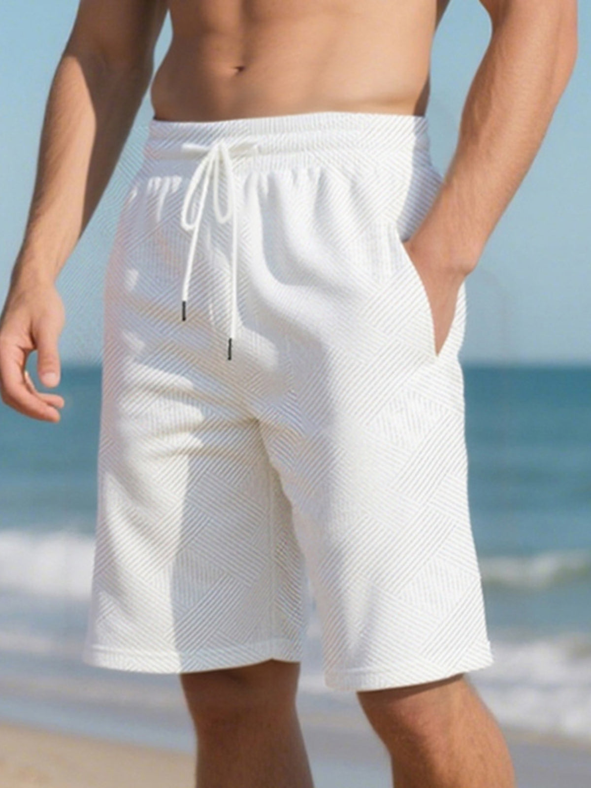 Men's Full Size Relaxed Fit Drawstring Shorts Plus Size in White