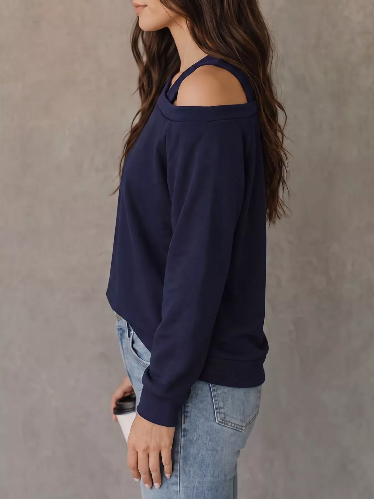 Asymmetrical Neck Long Sleeve Blouse - Lilixa.store