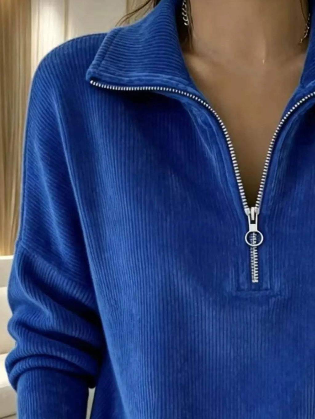 Full Size Corduroy Quarter-Zip Sweatshirt Plus Size - Lilixa.store