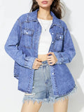 Curved Hem Collared Neck Denim Top - Lilixa.store