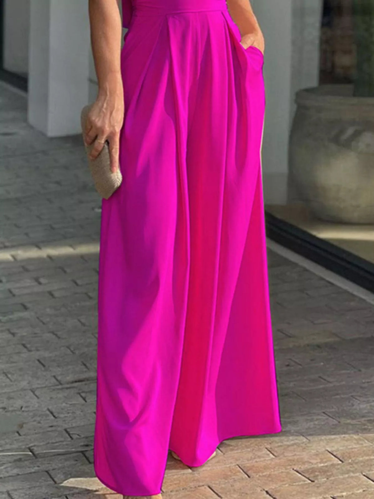 Puff Sleeve Wide Leg Jumpsuit - Lilixa.store