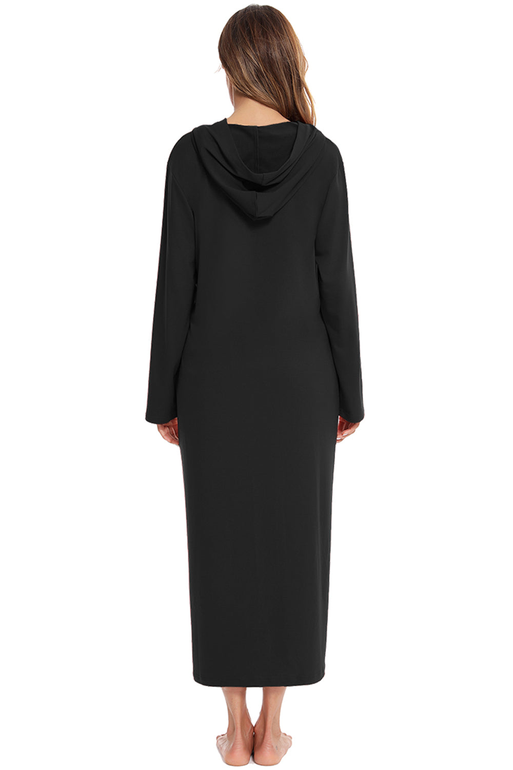 Zip Front Hooded Night Dress with Pockets - Lilixa.store