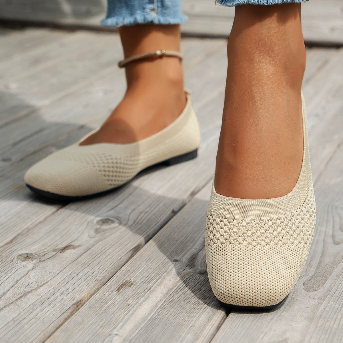 Square Toe Solid Color Mesh Slip-Ons, view 8