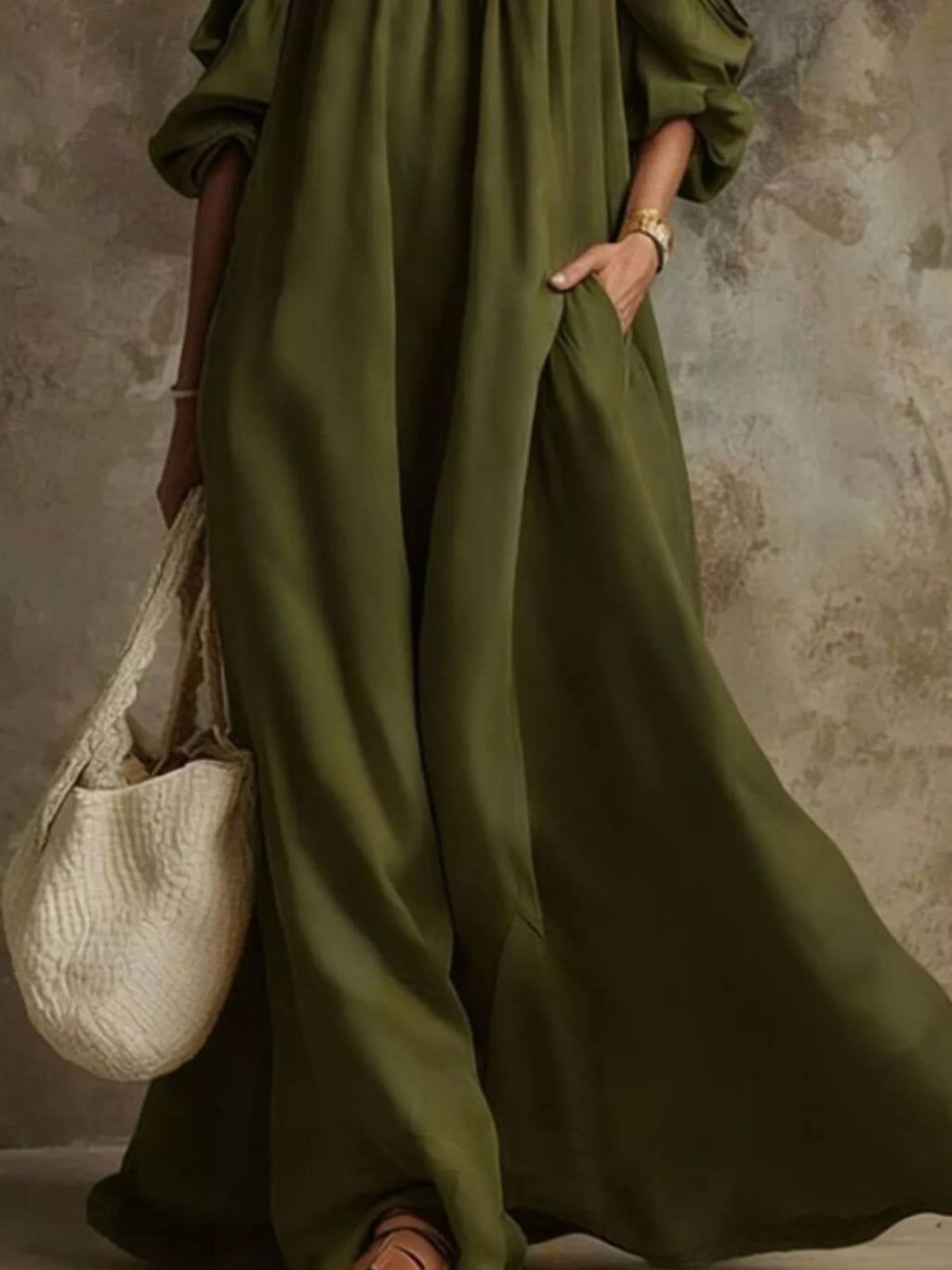 Full Size Cold-Shoulder Linen Maxi Dress Plus Size - Lilixa.store