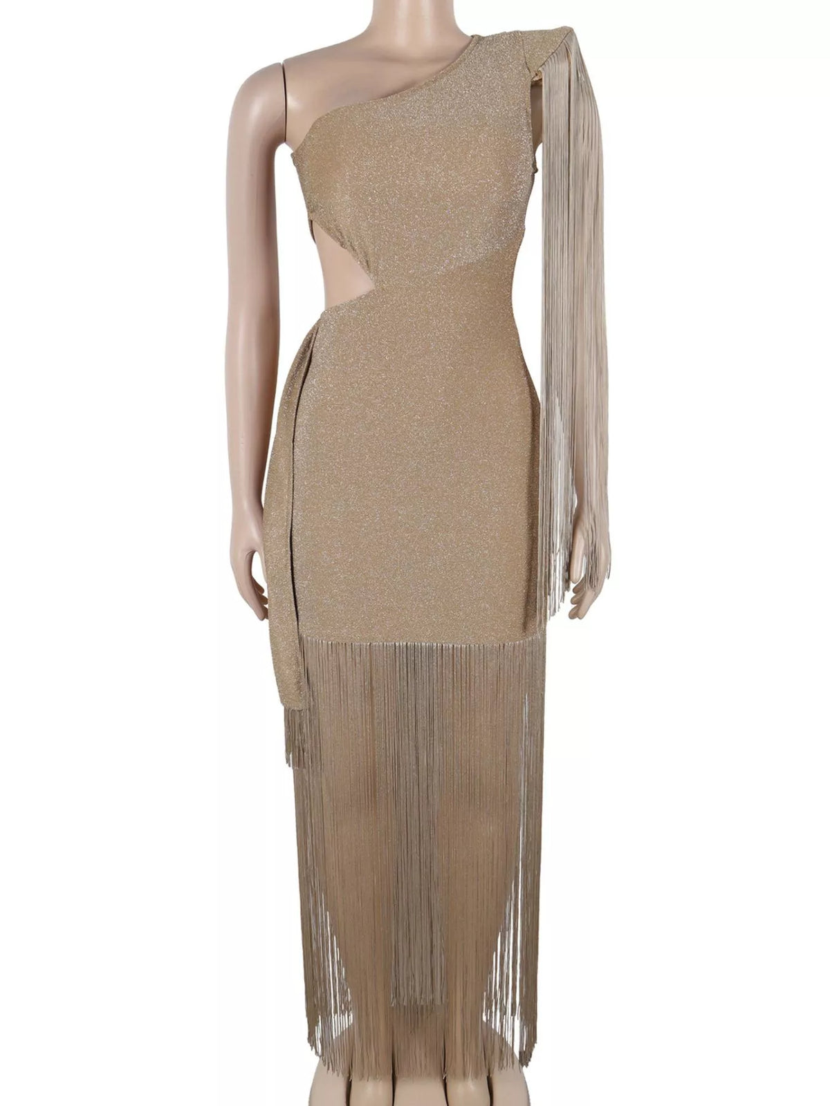 One-Shoulder Cutout Fringe Bodycon Party Dress, view 3