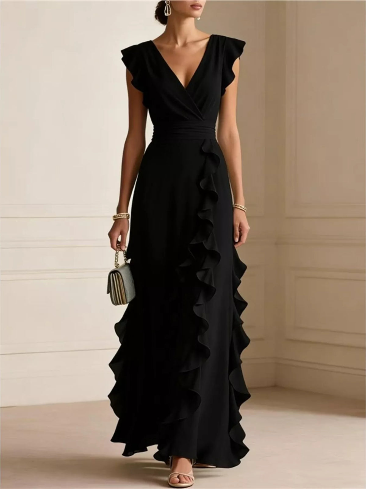Ruffled Surplice Maxi Dress