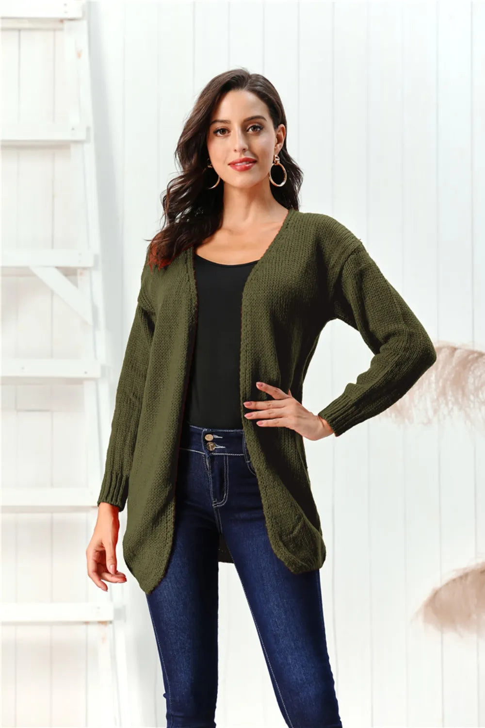Open Front Long Sleeve Cardigan - Lilixa.store
