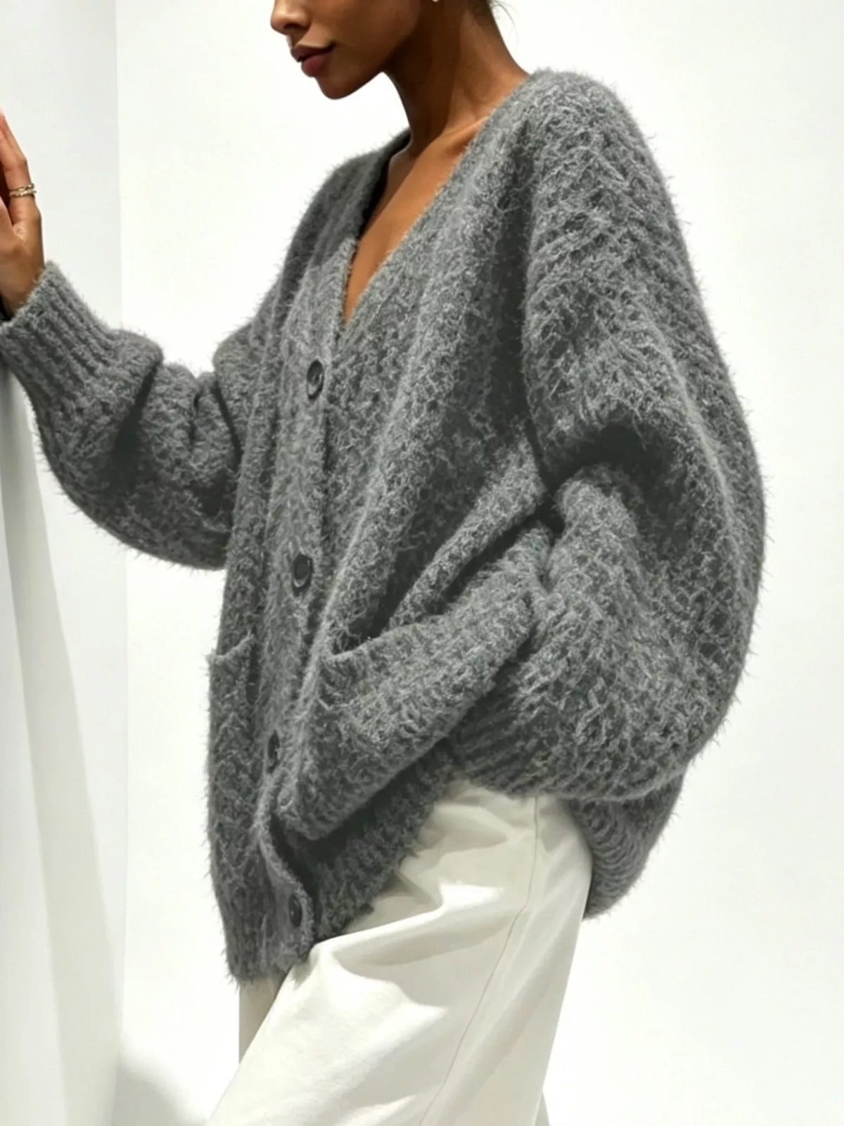 Full Size V-Neck Button-Down Cardigan Plus Size - Lilixa.store