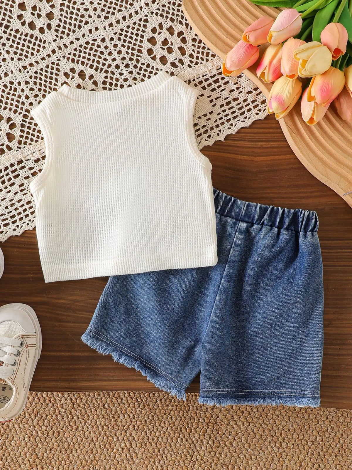 Children's Bow Tank and Denim Shorts Set - Lilixa.store