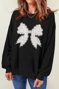 Contrast Bow Round Neck Long Sleeve Sweatshirt - Lilixa.store