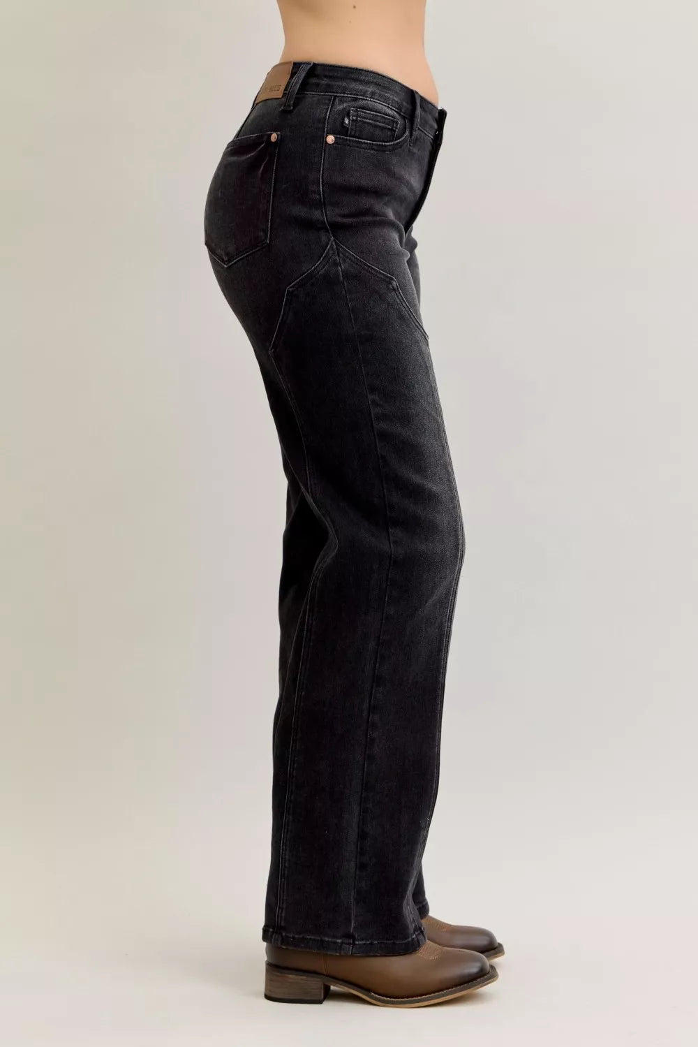 Judy Blue Mid Rise Straight Western Seam Detail Jeans - Lilixa.store